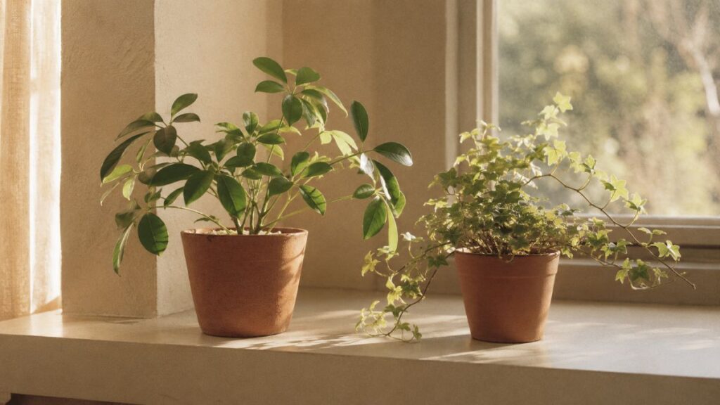 窓辺に並べて置かれた二つの鉢植え