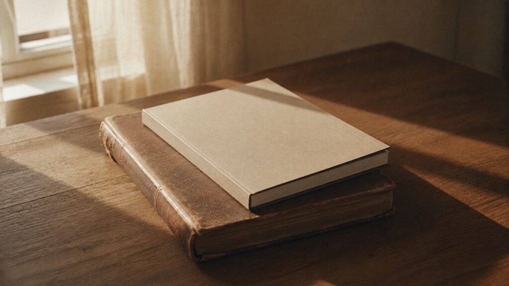 机に重ねて置かれた二冊の本
